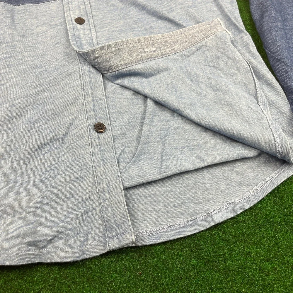 J. Crew Indigo Knit Goods Chambray Colorblock Button Down Shirt Size S‎